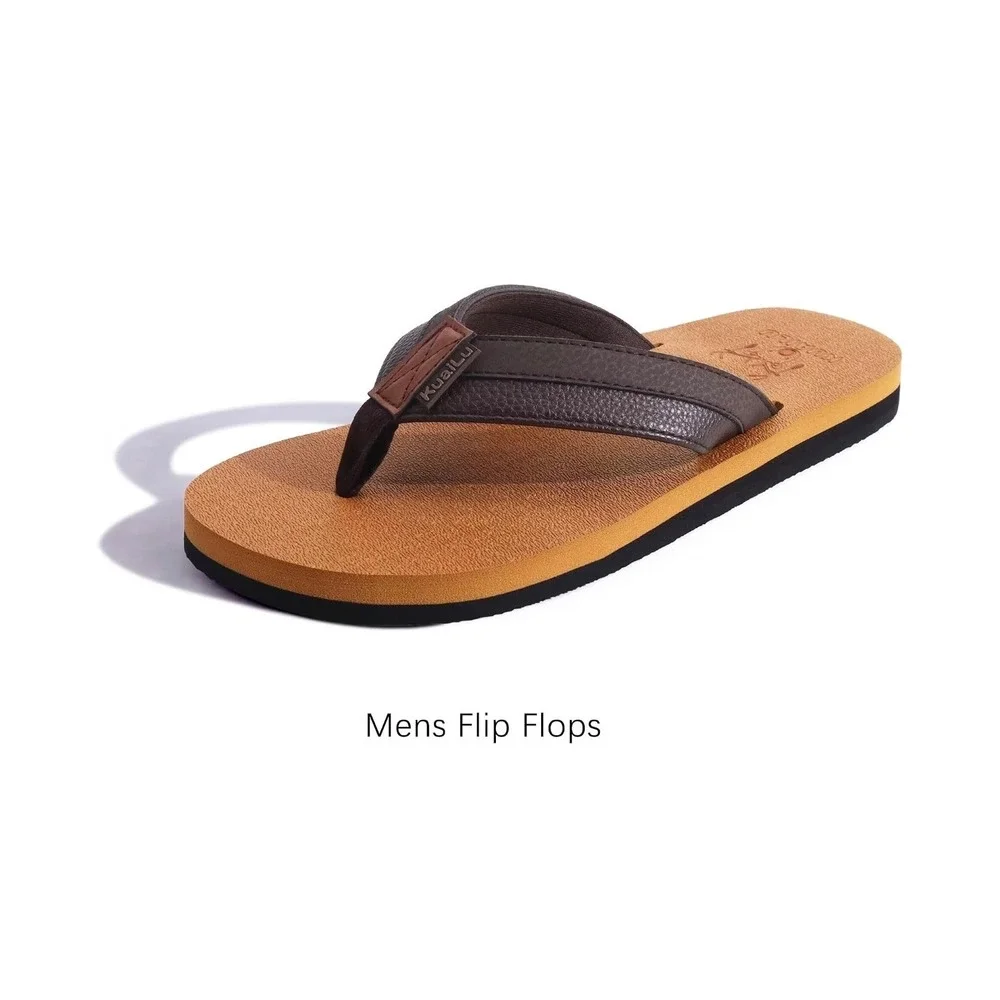 Kuailu Mens Flip Flops Brown Orthopedic Arch Support Yoga Foam Sandals NWOT